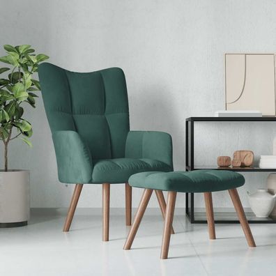 vidaXL Relaxsessel mit Hocker Dunkelgrün Samt
