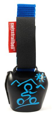 swisstrailbell® Black mit blauem Mountainbiker, blaues Band