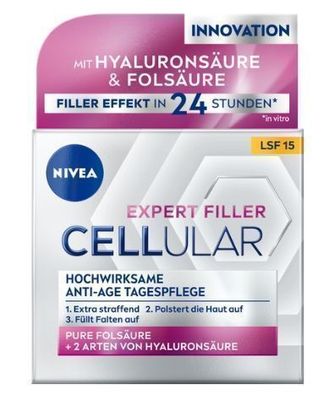 Nivea Cellular Expert Filler Tagescreme SPF15, 50ml - Anti-Aging Hyaluron Pflege fér