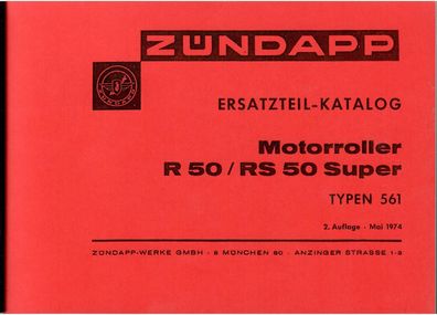 Zündapp Ersatzeil Katalog Motorroller R50 / RS 50 Super, Oldtimer, Klassiker