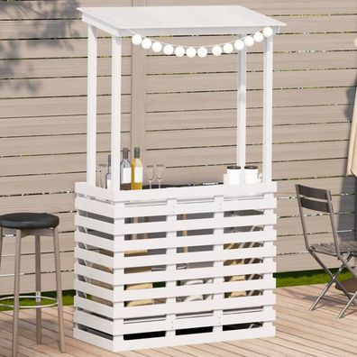 vidaXL Gartenbar mit Dach Weiß 112,5x57x195,5 cm Massivholz Kiefer
