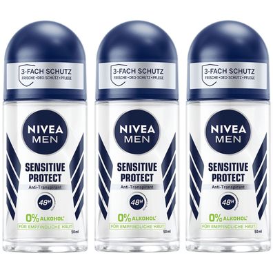 Nivea Men Deo Sensitive Protect Roll On Anti Transpirant 50ml 3er Pack