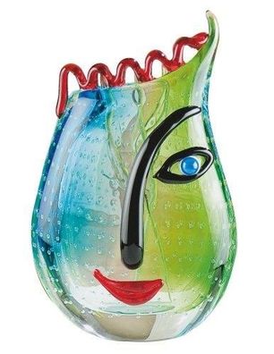 Gilde GlasArt Design-Vase "Vero" grün, blau, rot mit Gesicht mundgeblasen und