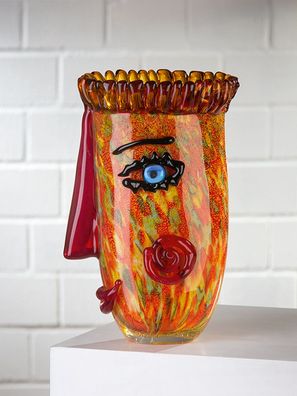 Gilde GlasArt Designvase "Punki" Glas grün, orange, rot 39891