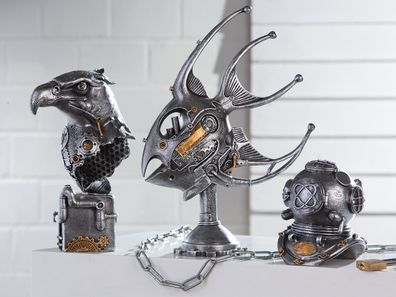 Gilde Skulptur "Steampunk Eagle" Kunstharz silberfarben 37046