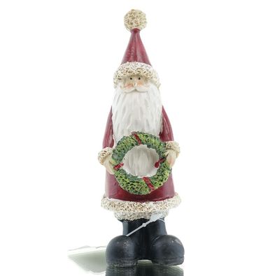 Posiwio Weihnachtsmann mit rotem Mantel & grünem Kranz 14,5 cm - Polyresin