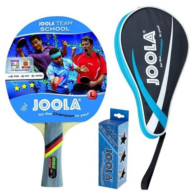 JOOLA Team School Tischtennisschläger + Tischtennishülle Pocket blau + 3 Tischtenn