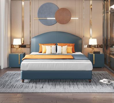 Bett Schlafzimmer Luxus Doppelbett Blau Modern Design Betten Hotel