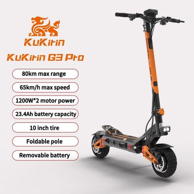 KuKirin G3 Pro Faltbarer Elektroroller,1200W*2 Motor,52V23.4Ah Akku, Reichweite 80 km