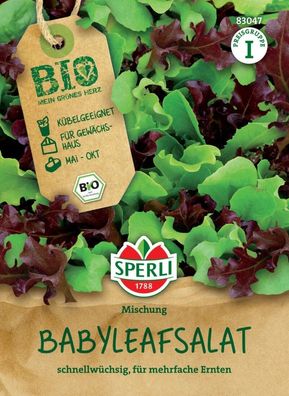 BIO Babyleafsalat, Kübelgeeinet, schnellwüchsig, für mehrfache Ernten, Bio