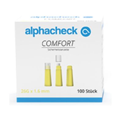 alphacheck comfort Sicherheitslanzetten 26G 1.6 m| Packung (100 Stück)