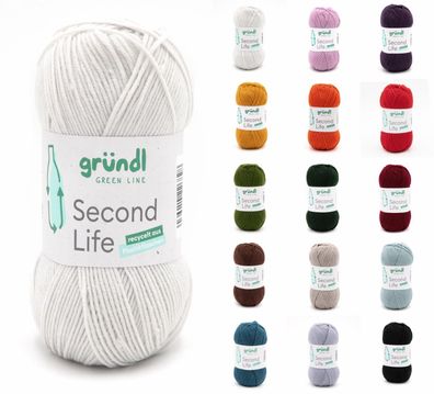 100g Gründl Second Life recycelt aus Plastikflaschen Stricken GP 29,90€/1kg