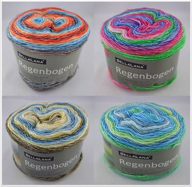 150g BellaLana Regenbogen Bobbel Garn Wolle zum Stricken Häkeln GP 53,27€/1kg