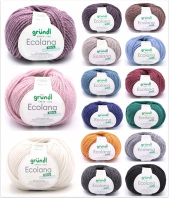 50g Gründl Ecolana Wolle Garn Schurwolle zum Stricken Häkeln GP 119,80€/1kg