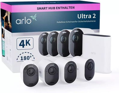 ARLO Ultra 2 Überwachungskamera 4K 4er Set Farbnachtsicht kabellos inkl. Gateway