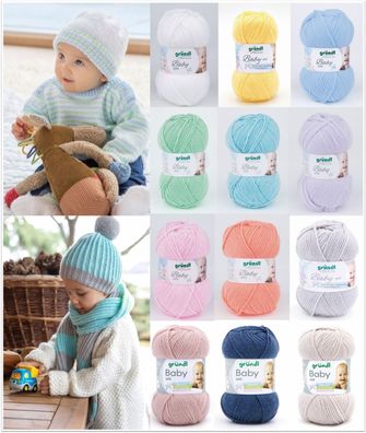 50g Gründl Baby Uni Handstrickgarn Acryl Babywolle Stricken Häkeln GP 45,80€/1kg