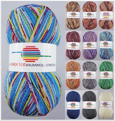 100g G-B Inka 100 Baumwoll-Stretch Sockenwolle Garn zum Stricken GP 59,50€/1kg