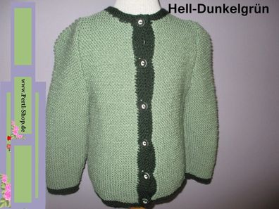 Kinder Strickjacke, Handmade, Grün, Zopfmuster, Tracht, Rückenlänge 42 cm