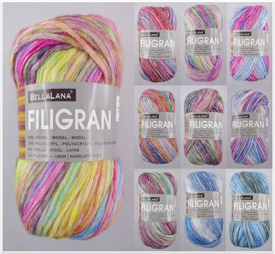 100g BellaLana Filigran Farbverlauf Garn Wolle zum Stricken Häkeln GP 49,90€/1kg