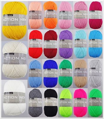 50g BellaLana Action New Wolle Handstrickgarn zum Stricken Häkeln GP 23,80€/1kg