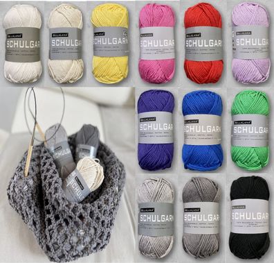 50g Bella Lana Schulgarn Baumwolle Topflappen zum Stricken Häkeln GP 49,80€/1kg