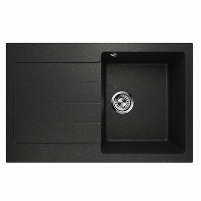 Waschbecken Einzelbecken Spüle Granit DECORO 1.0 Links Schwarz Gold 78x50cm 10434