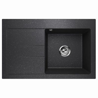 Waschbecken Einzelbecken Spüle Granit LUXOR 1.0 Links Schwarz Grafit 78x50cm 10356