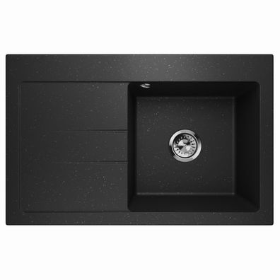 Waschbecken Einzelbecken Spüle Granit LUXOR 1.0 Links Schwarz Silber 78x50cm 10354