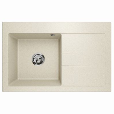 Waschbecken Einzelbecken Spüle Granit LUXOR 1.0 Rechts Beige 78x50cm Siphon 10352