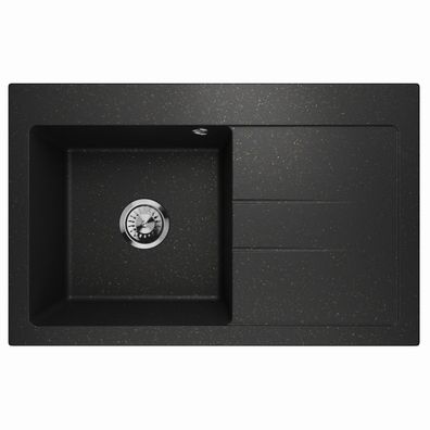 Waschbecken Einzelbecken Spüle Granit LUXOR 1.0 Rechts Schwarz Gold 78x50cm 10349