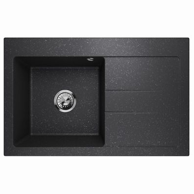 Waschbecken Einzelbecken Spüle Granit LUXOR 1.0 Rechts Schwarz Grafit 78x50cm 10350