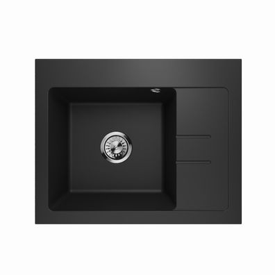 Waschbecken Einzelbecken Spüle Granit Luxor 1.0S Rechts Schwarz 62x50cm Siphon 10359