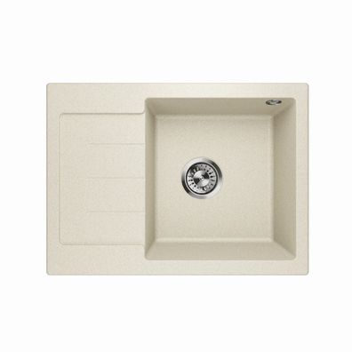 Waschbecken Einzelbecken Spüle Granit MASTER 1.0S Links Beige 60x44cm Siphon 10407