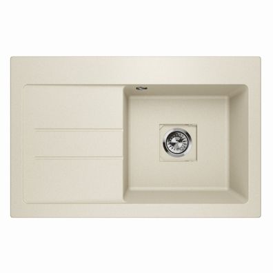 Waschbecken Einzelbecken Spüle Granit QUBE 1.0 Links Beige 78x50cm Siphon 10382