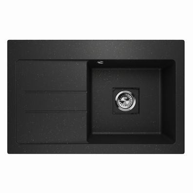 Waschbecken Einzelbecken Spüle Granit QUBE 1.0 Links Schwarz Gold 78x50cm 10379