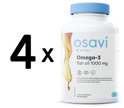 4 x Osavi Omega-3 Fish Oil, 1000mg (Unflavoured) - 120 softgels