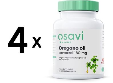 4 x Oregano Oil Carvacrol, 180mg - 60 enteric caps