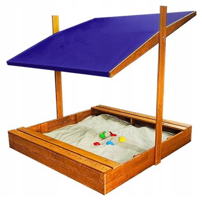 Sandkasten aus Holz mit Dach Abdeckung Imprägniert Kinder Sandbox Dunkelblau 10788