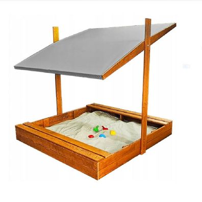 Sandkasten aus Holz mit Dach Abdeckung Imprägniert Sandbox Grau 120cm 10791