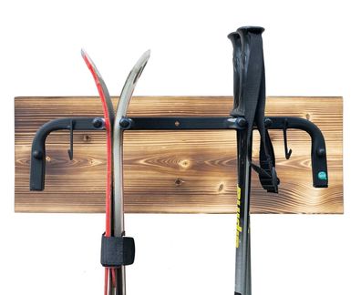 Skihalterung Wand Skihalter für 2 Paare 47 cm Nordic Walking Trekking Holz Haken 9988