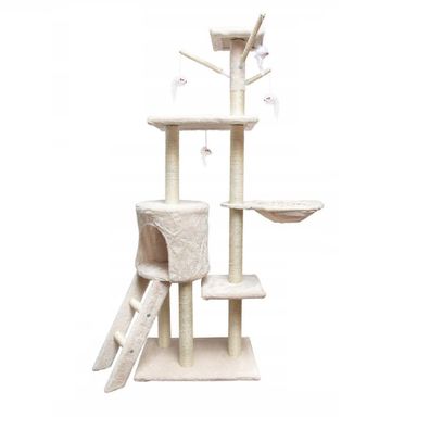 Kratzbaum 150cm hoch Katzenbaum Katzenkletterbaum Kletterturm Katzenhöhle Beige 10930