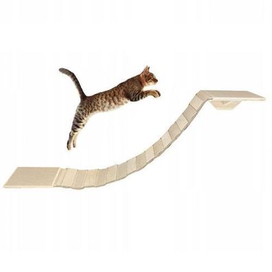 QLS Katzenbrücke mit 2 Katzenliegen Set 130 cm Wandbefestigung Naturholz Beige 10958