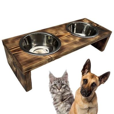 Futterstation Doppelnapf Holz Ständer Hundenapf Katzennapf Hundebar Pet 12,5cm 10189