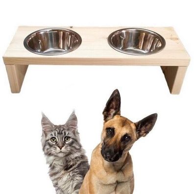 Futterstation Doppelnapf Holz Ständer Hundenapf Katzennapf Hundebar Pet 12,5cm 10193