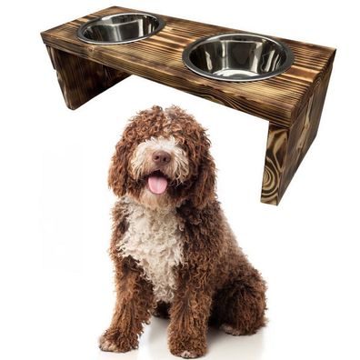 Futterstation Doppelnapf Holz Ständer Hundenapf Katzennapf Hundebar Pet 17,5cm 10190