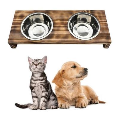 Futterstation Doppelnapf Holz Ständer Hundenapf Katzennapf Hundebar Pet 7,5cm 10188