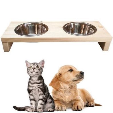 Futterstation Doppelnapf Holz Ständer Hundenapf Katzennapf Hundebar Pet 7,5cm 10192