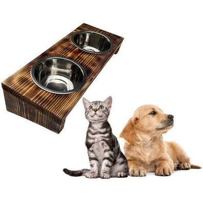 Futterstation Doppelnapf Holz Ständer Hundenapf Katzennapf Hundebar Pet 7-12cm 10191