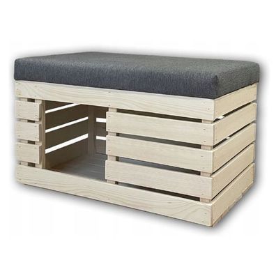 Katzenhaus Holz Box mit Samt Sitzbank Katzenhütte Katzenhöhle 60x40x42 cm 10129