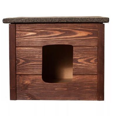 QLS Hunde- Katzenhaus aus Holz 54x40 cm Isoliert Palisander Winterfest Montiert 10977